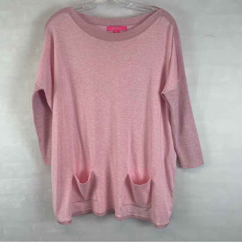 Lilly Pulitzer Women’s Pink Knit Tunic Sweater XS Front Patch Pockets